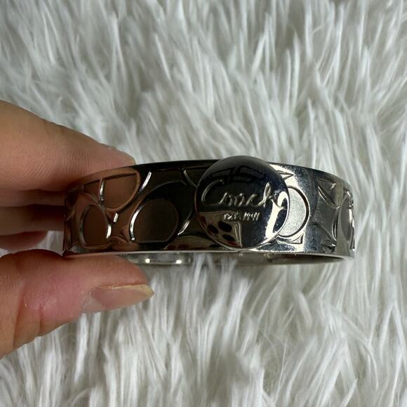 COACH C Logo Signature Silver Bangle Bracelet - Picture 11 of 12